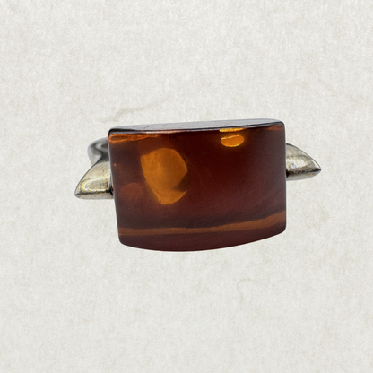 Sterling Silver Amber Barrel Ring Size 7