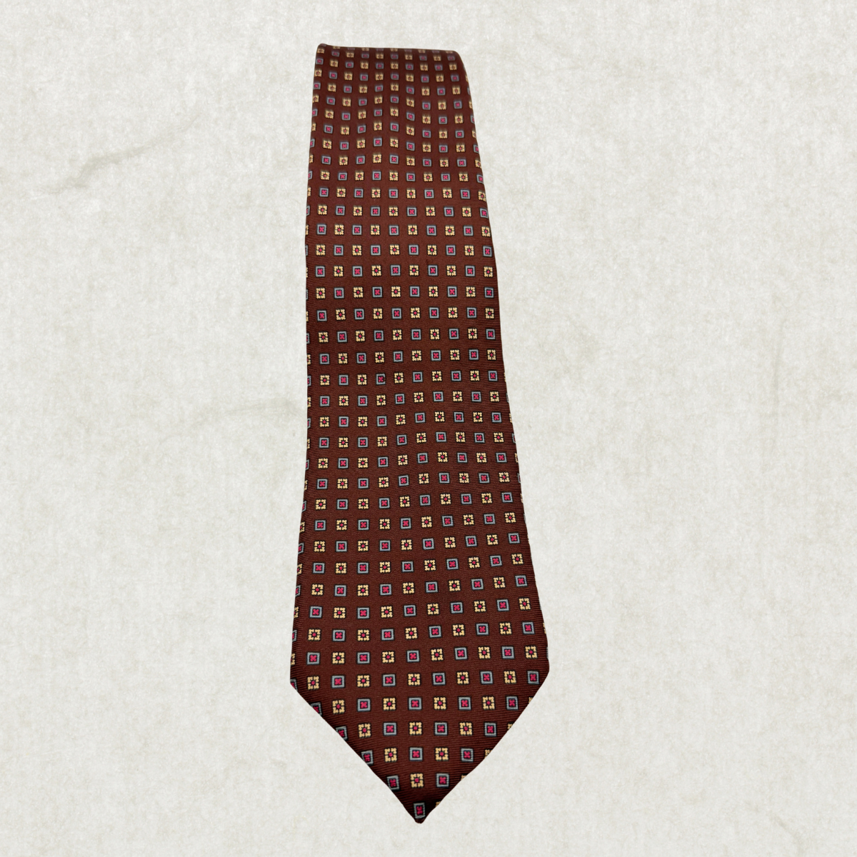 Vintage Nino Cerruti 100% Silk Tie – Brown Geometric Pattern, 57” x 3”