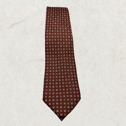 Vintage Nino Cerruti 100% Silk Tie – Brown Geometric Pattern, 57” x 3”