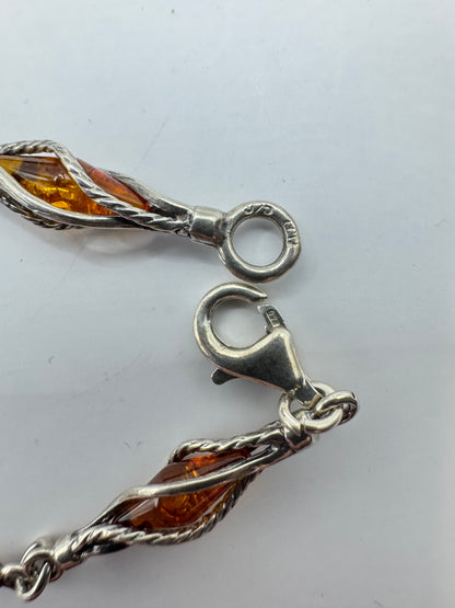 Sterling Silver Amber Necklace and Bracelet Set