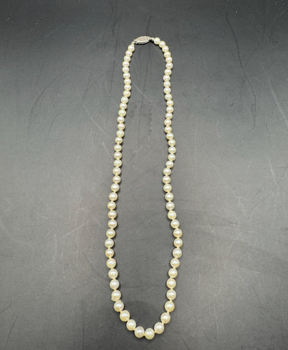 Vintage Mid-Century Pearl Necklace with Sterling Silver Clasp – 16.5” Choker Length