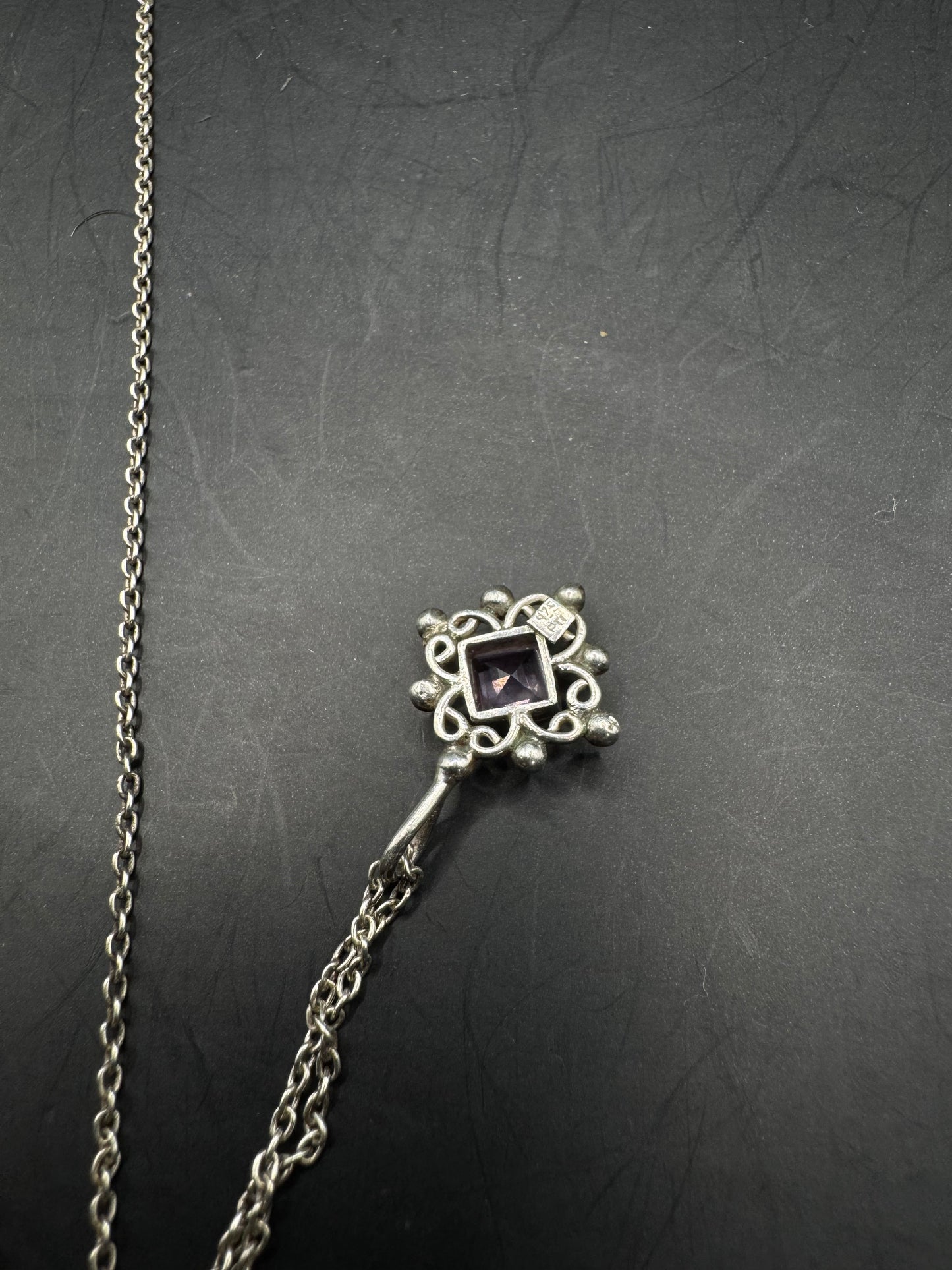 Sterling Silver Necklace with Amethyst Pendant – 18”