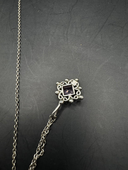 Sterling Silver Necklace with Amethyst Pendant – 18”