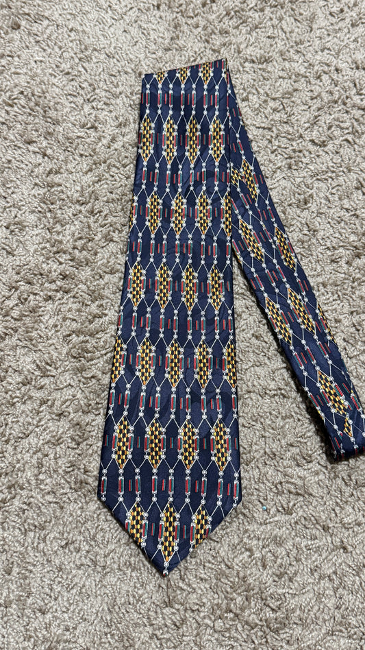 Vintage Missoni Italy 100% Silk Tie – Abstract Geometric Pattern Designer Necktie Navy Multicolor 57” x 4”