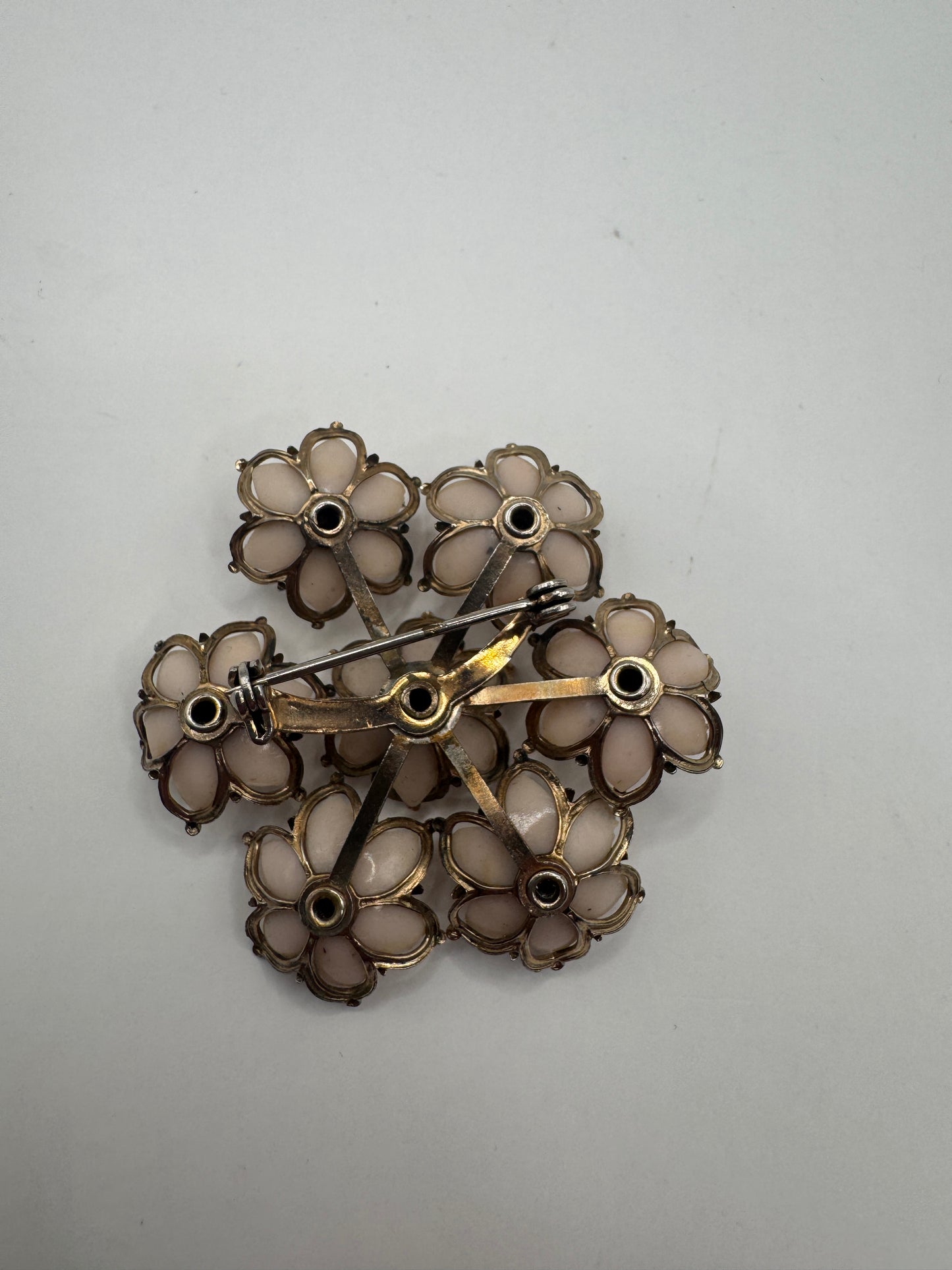 Vintage 1940s–1950s Floral Brooch with Blue Rhinestones
