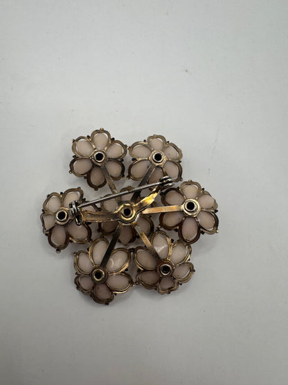 Vintage 1940s–1950s Floral Brooch with Blue Rhinestones