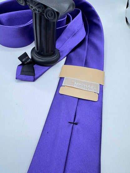Michael Kors 100% Silk Tie – Slim Solid Purple, 58” x 3”, Brand New
