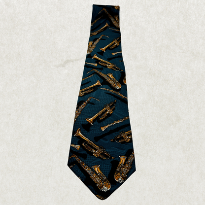 Vintage Protocol Musical Instrument Tie, Blue Novelty Print