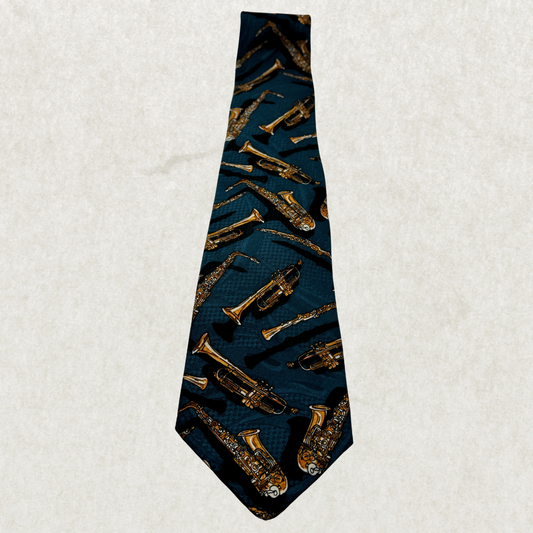 Vintage Protocol Musical Instrument Tie, Blue Novelty Print