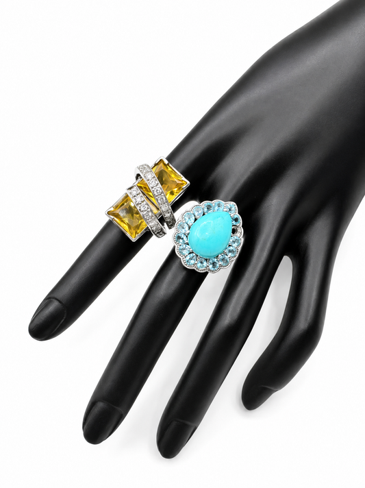 Sterling Silver Statement Rings - Turquoise & Citrine