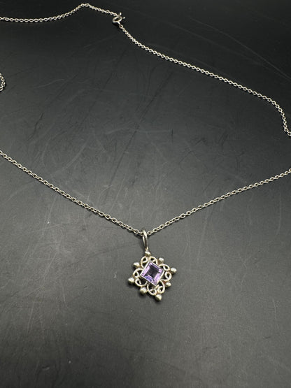 Sterling Silver Necklace with Amethyst Pendant – 18”