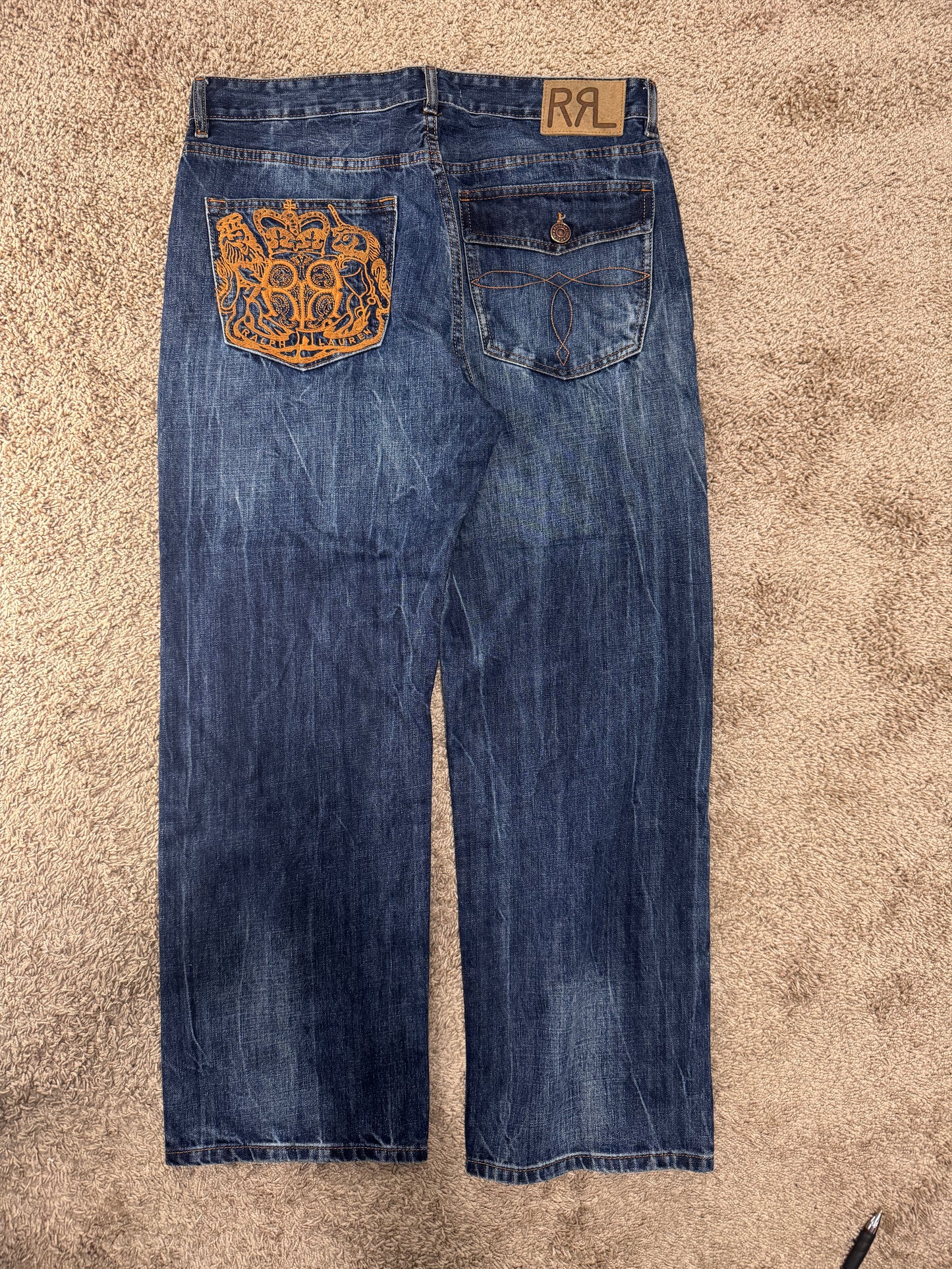 RRL Double RL Vintage Jeans – Size 36/34, Embroidered Pocket, Classic Fit