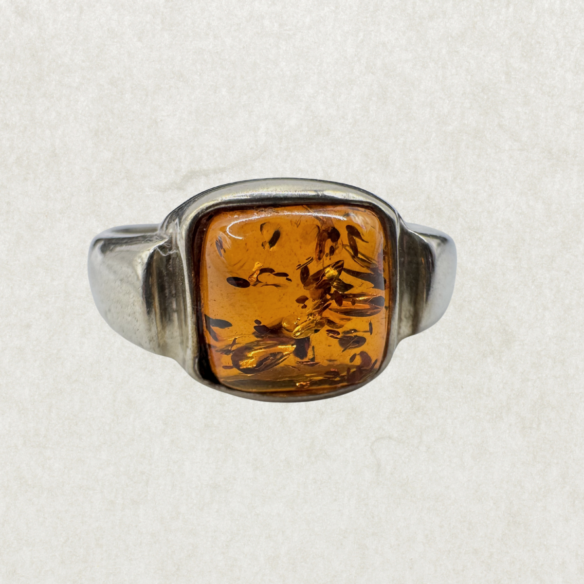 Vintage Sterling Silver Honey Amber Ring Size 7.5