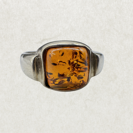 Vintage Sterling Silver Honey Amber Ring Size 7.5