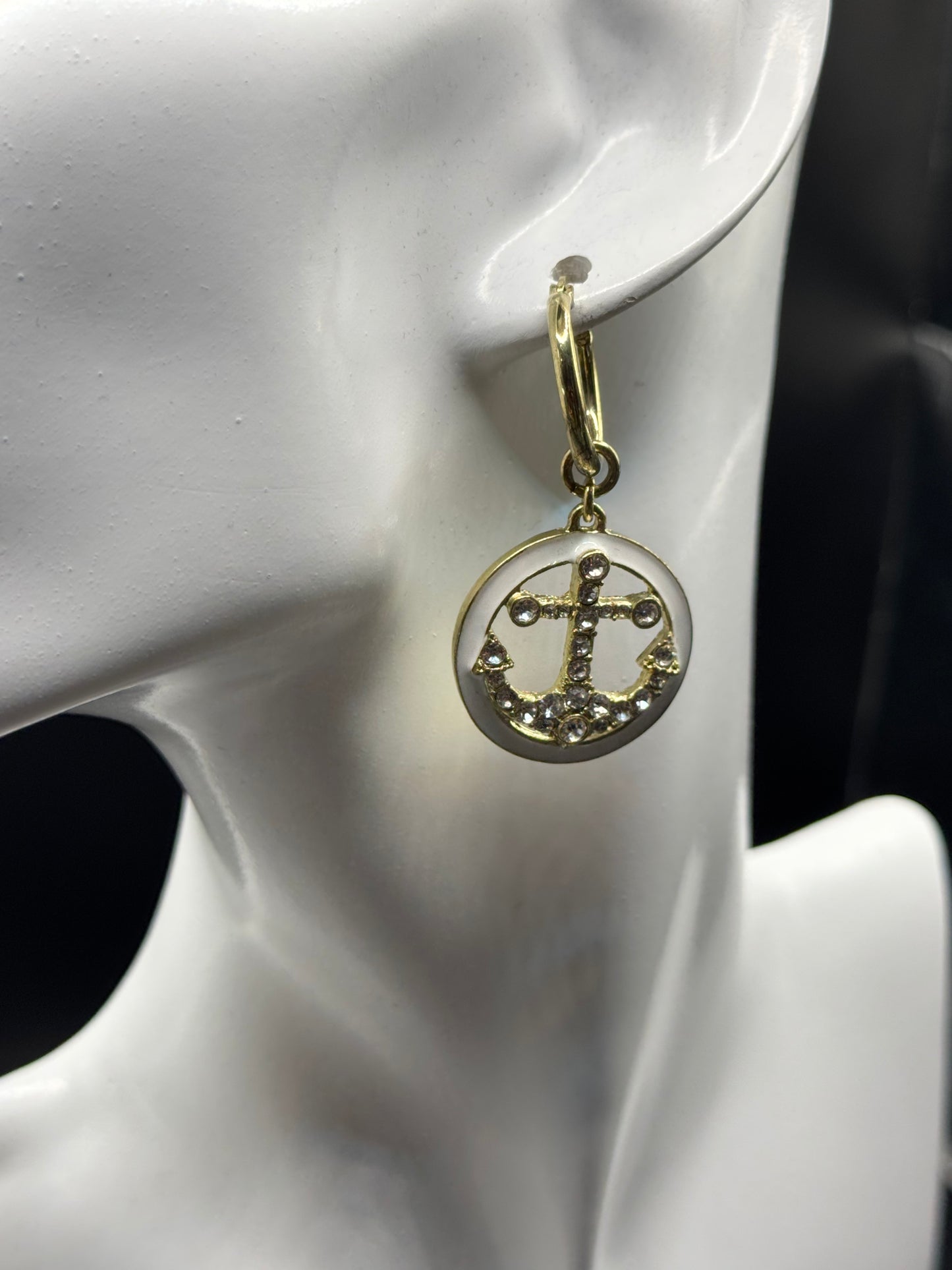 Heidi Daus Anchor Hoop Earrings – Gold-Tone Crystal Nautical Dangles