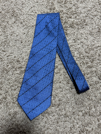 Vintage Valentino Cravatte 100% Silk Blue Geometric Striped Tie Made in Italy 55” x 4”