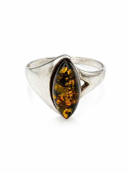 Golden Leaf Amber Ring — Size 9.5