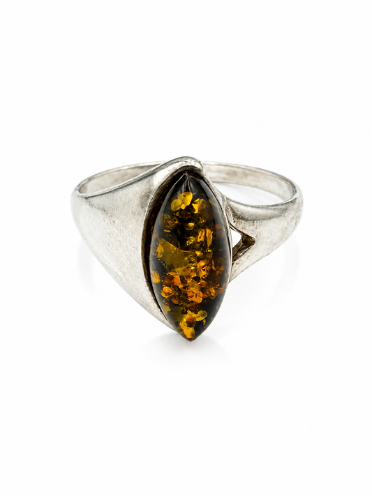 Golden Leaf Amber Ring — Size 9.5