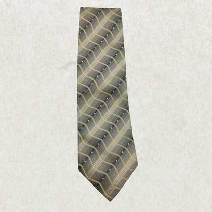 Vintage Hugo Boss Silk Tie – 100% Silk, Grey & Gold Wave Pattern