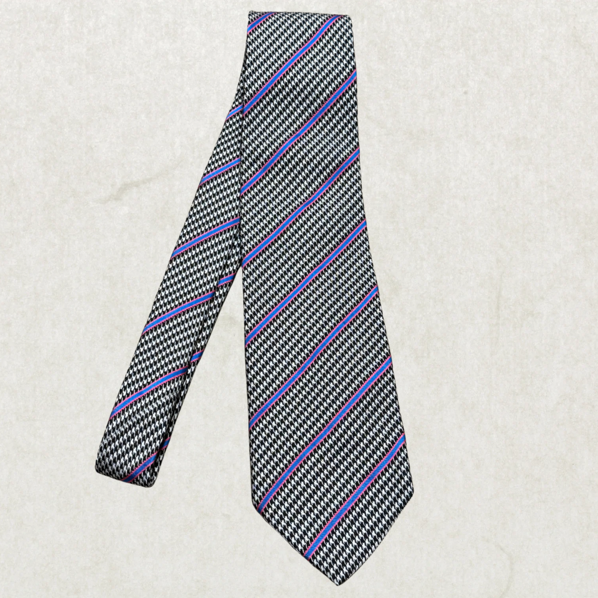 Vintage Etro Milano Tie – Houndstooth & Stripe Pattern, Wool/Silk Blend, Made in Italy, 57”