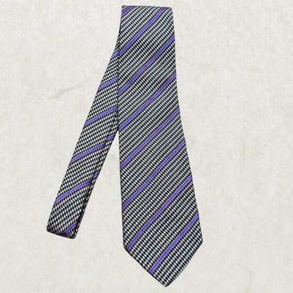 Vintage Etro Milano Tie – Houndstooth & Stripe Pattern, Wool/Silk Blend, Made in Italy, 57”