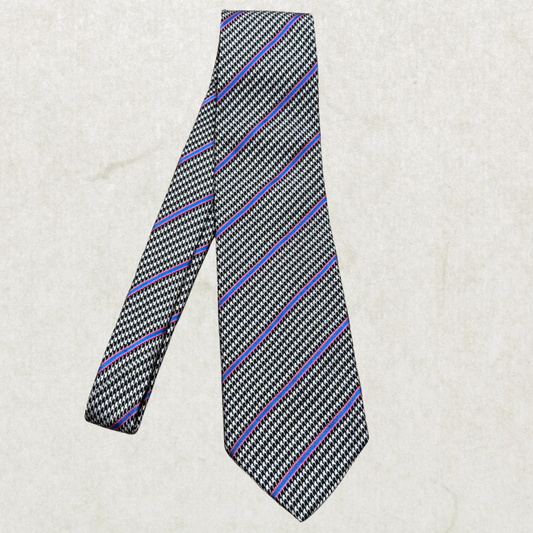 Vintage Etro Milano Tie – Houndstooth & Stripe Pattern, Wool/Silk Blend, Made in Italy, 57”