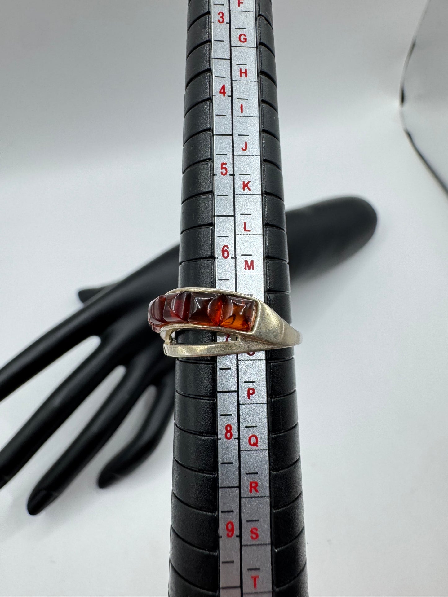 Vintage Sterling Silver Amber Bar Ring – Size 7