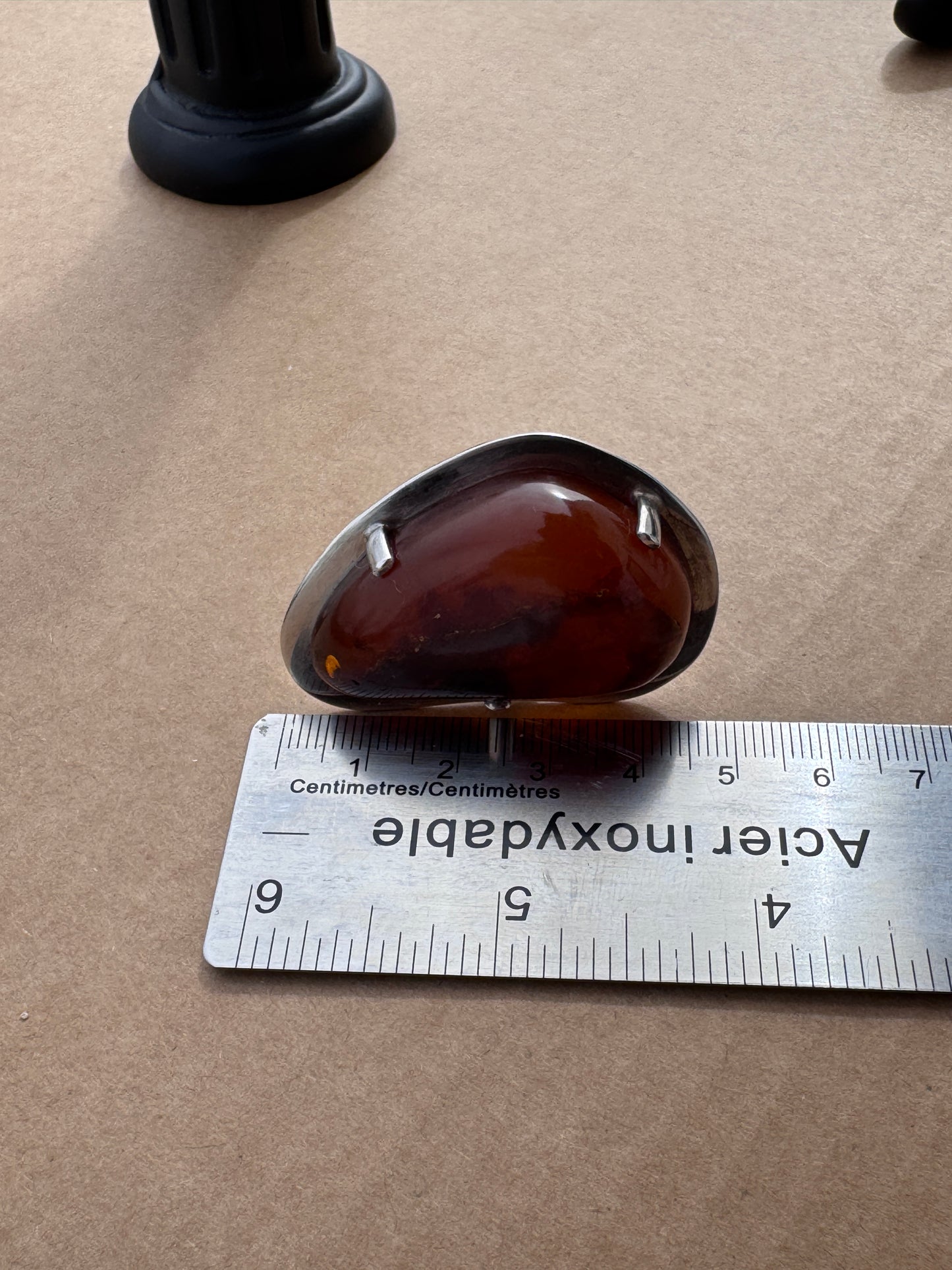 Fischland Ostseeschmuck Sterling Silver Ring Mogens Godskesen with Baltic Amber, Size 7.5