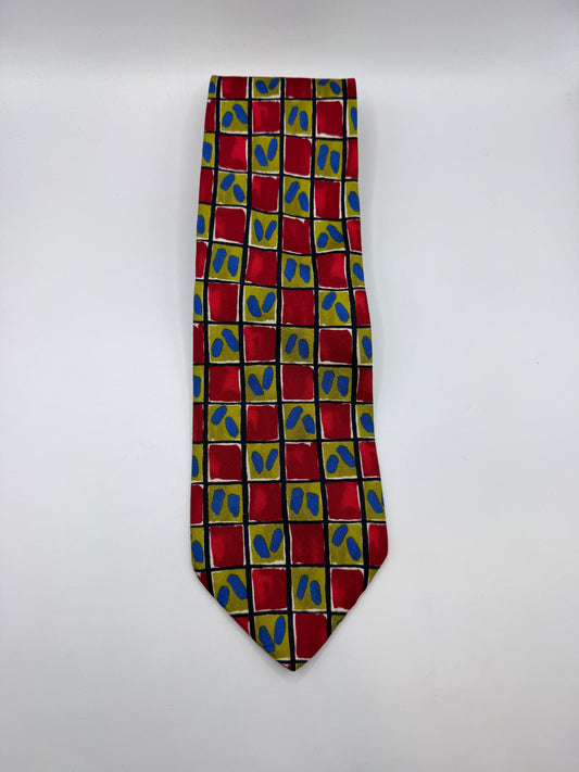 Rare Vintage Hugo Boss Silk Tie – 100% Silk, Abstract Red & Gold Pattern