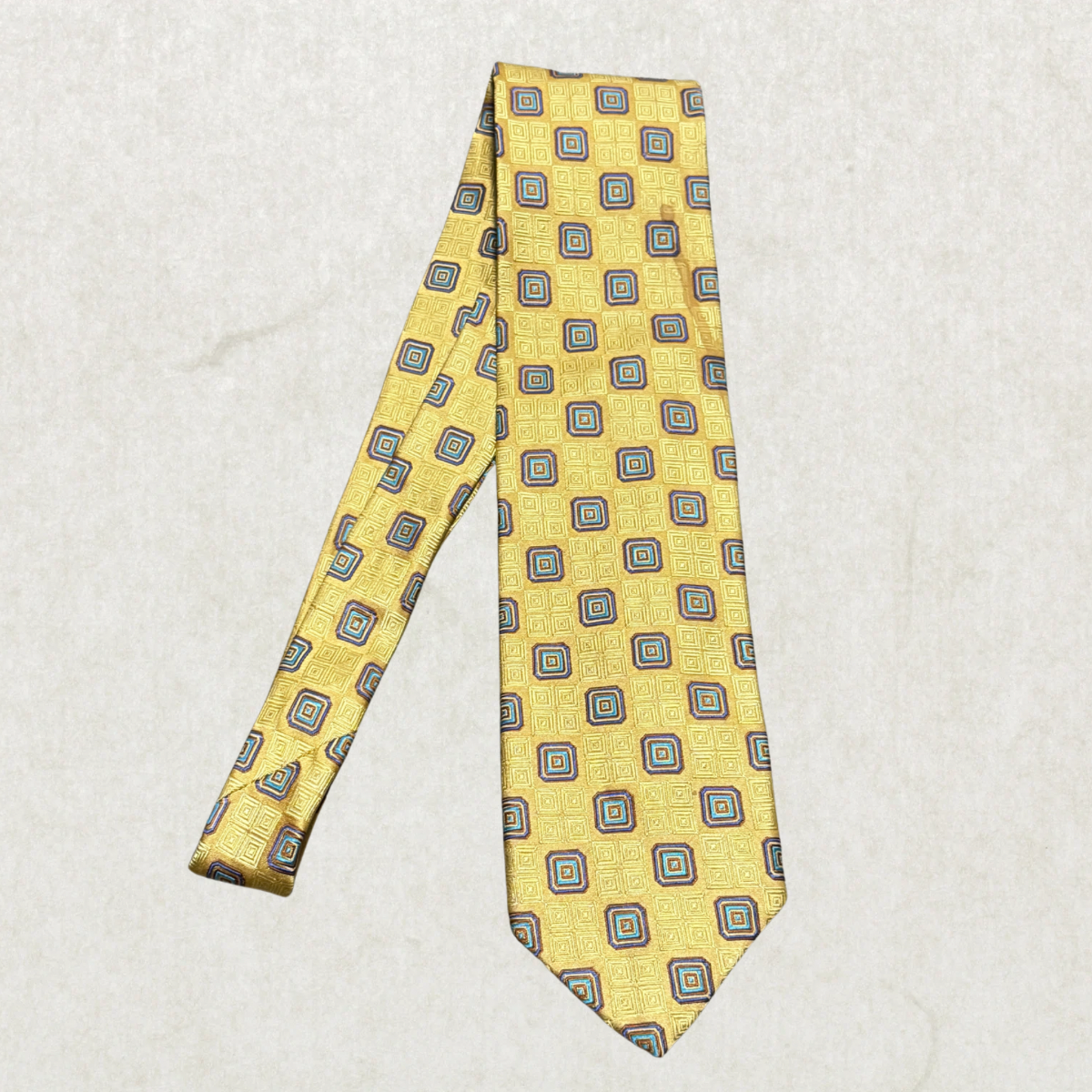 Vintage Robert Talbott Silk Tie – Yellow Geometric Pattern, Made in USA, 100% Silk, 59”