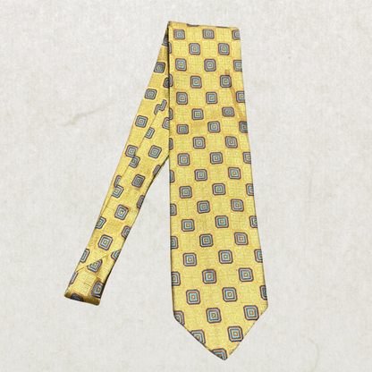 Vintage Robert Talbott Silk Tie – Yellow Geometric Pattern, Made in USA, 100% Silk, 59”