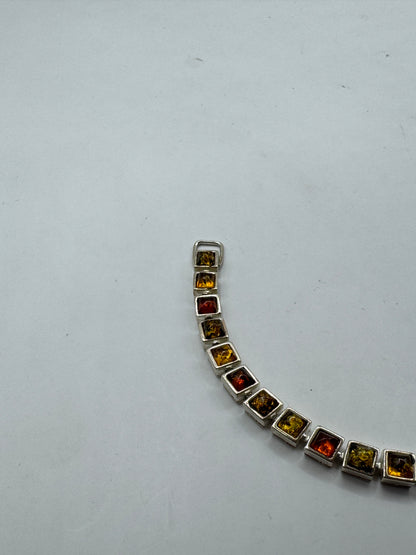 Sterling Silver Bracelet with Multi Color Baltic Amber, 7.25 Inches