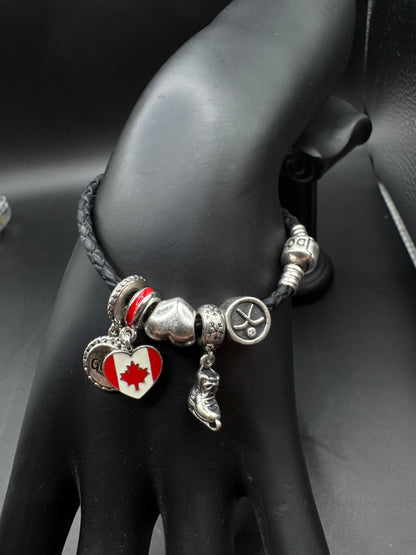 Pandora Black Braided Leather Bracelet with Sterling Silver 925 Pandora Charms