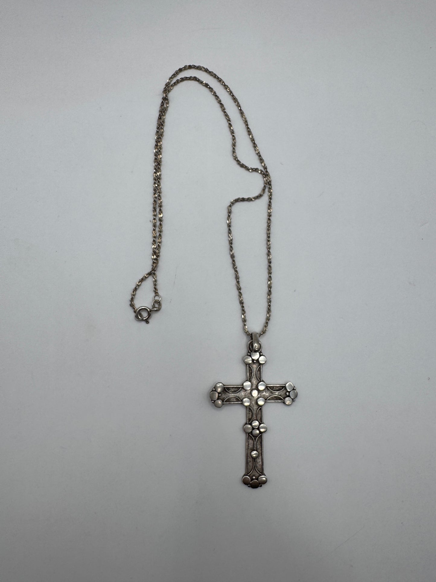 Large Vintage Sterling Silver Cross Necklace – Ornate Design, 925