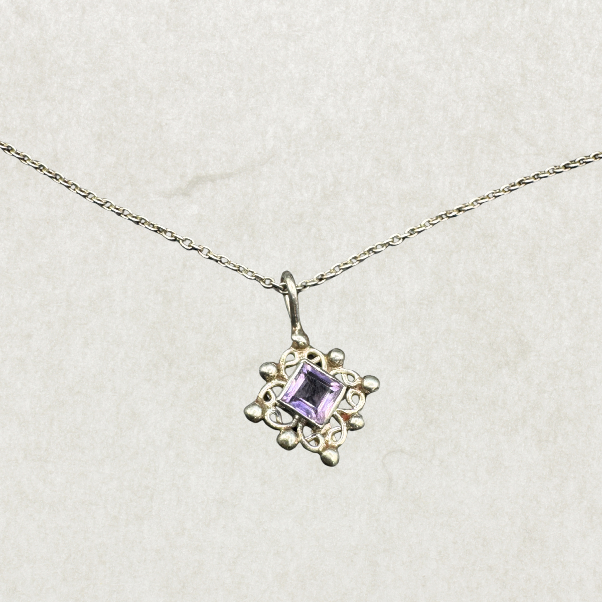 Sterling Silver Necklace with Amethyst Pendant – 18”