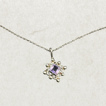Sterling Silver Necklace with Amethyst Pendant – 18”