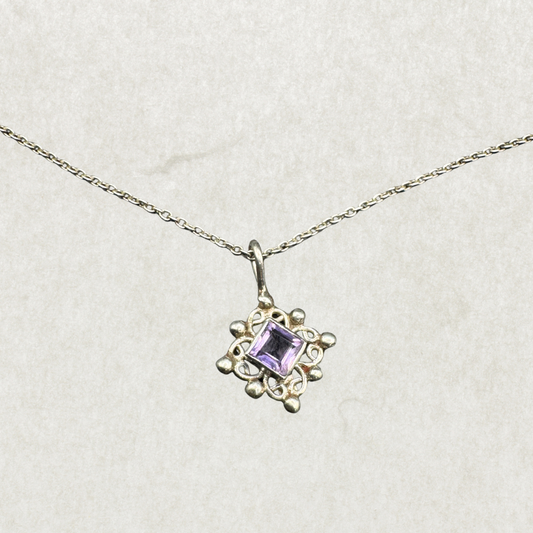 Sterling Silver Necklace with Amethyst Pendant – 18”