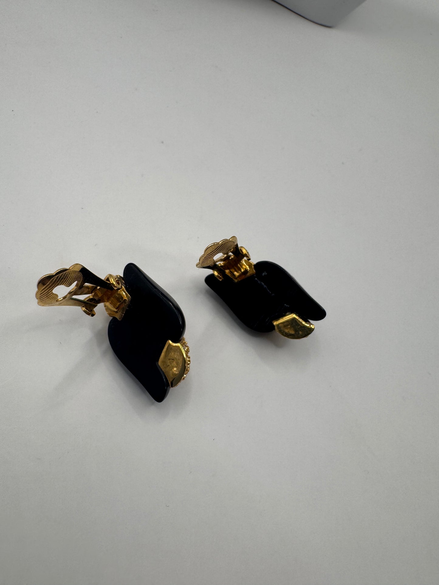 Authentic Vintage Dior Crystal & Black Enamel Clip-On Earrings – 1980s