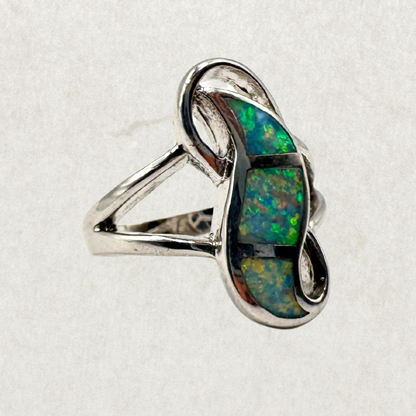 Aurora Sterling Silver Opal Statement Ring – Size 7