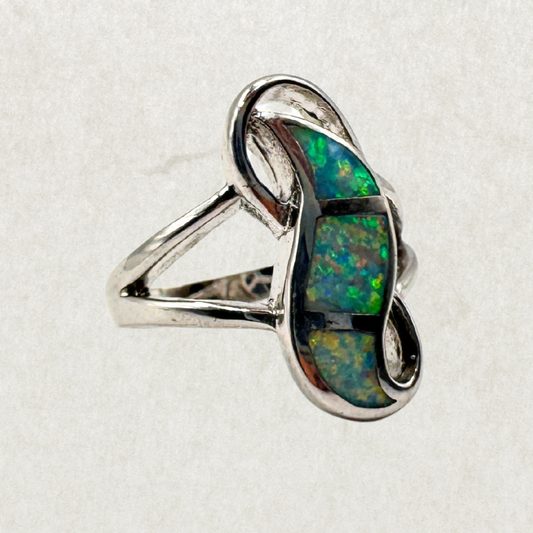 Aurora Sterling Silver Opal Statement Ring – Size 7