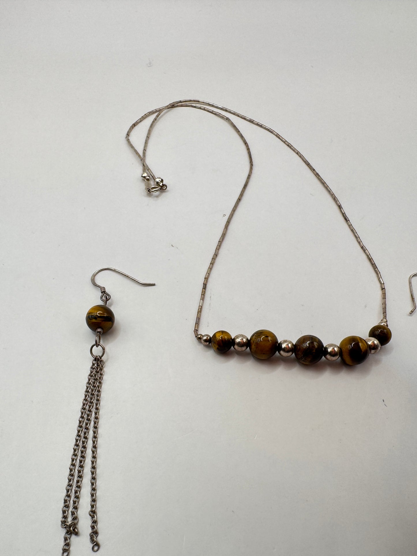 Vintage Sterling Silver Tiger’s Eye Necklace & Earring Set – Excellent Condition