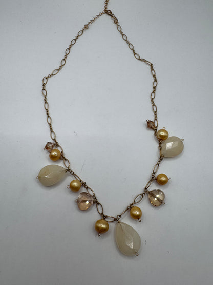 Vintage 14k Gold-Filled Necklace – Gemstone & Pearl Charms, 20” Length