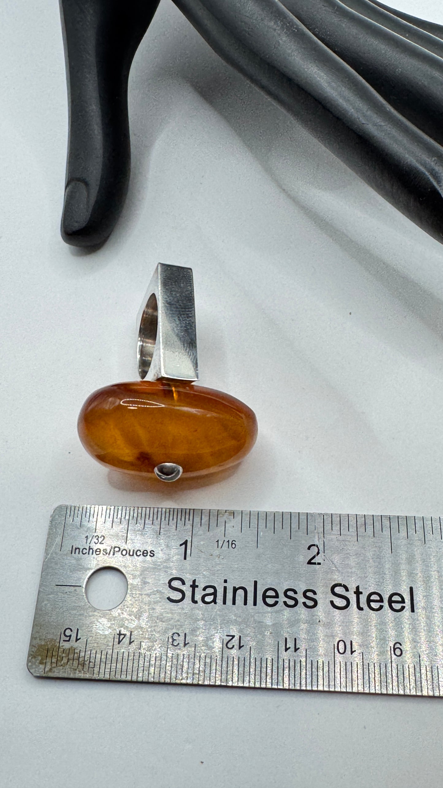 Mogens Godskesen Sterling Silver Ring with Large Amber, Size 7.5
