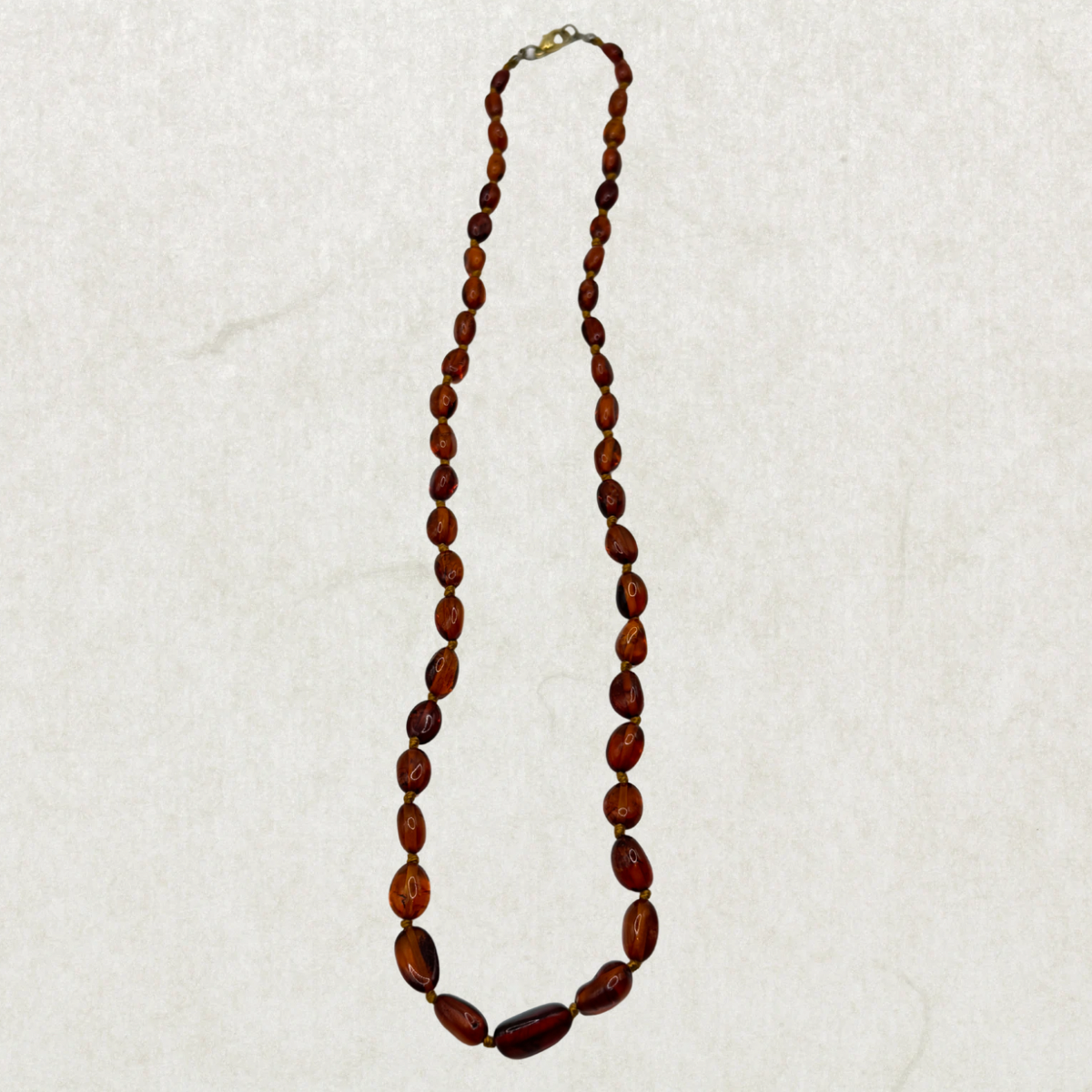 Vintage Baltic Amber Beaded Necklace Cognac Honey Tones 21” Handmade Design