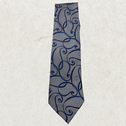 Vintage Van Heusen Silk Tie – 100% Silk, Blue Scroll Pattern