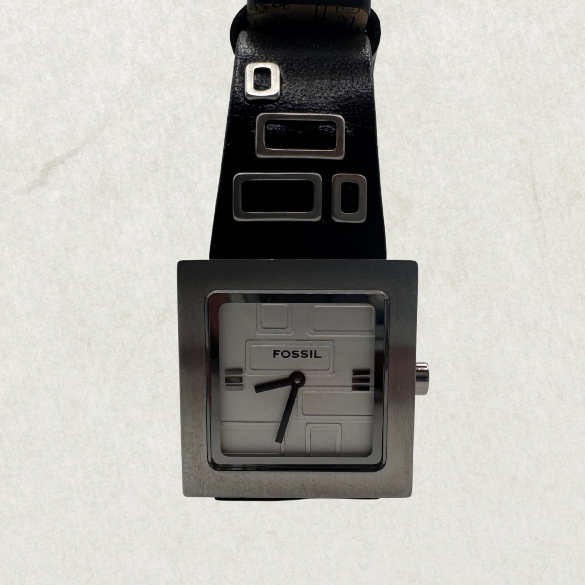 Fossil JR-9519 Women’s Watch – Square Silver-Tone Case & Black Leather Strap