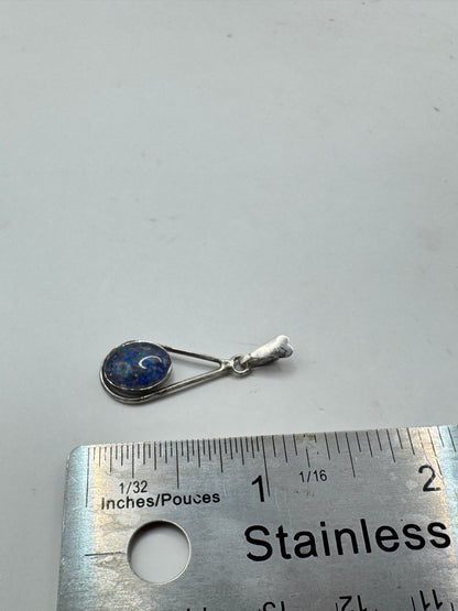 Vintage Sterling Silver Smoky Opal Pendant – Blue Fire Teardrop Gemstone Charm