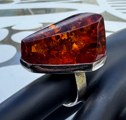 Vintage Massive Baltic Amber Ring Sterling Silver 925 Sz 7.5