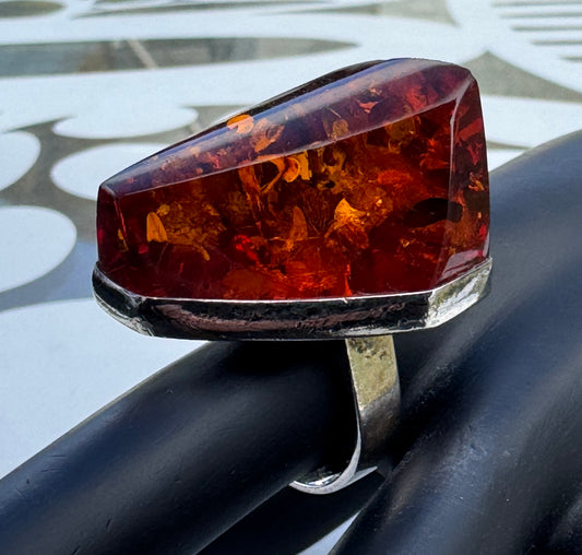 Vintage Massive Baltic Amber Ring Sterling Silver 925 Sz 7.5