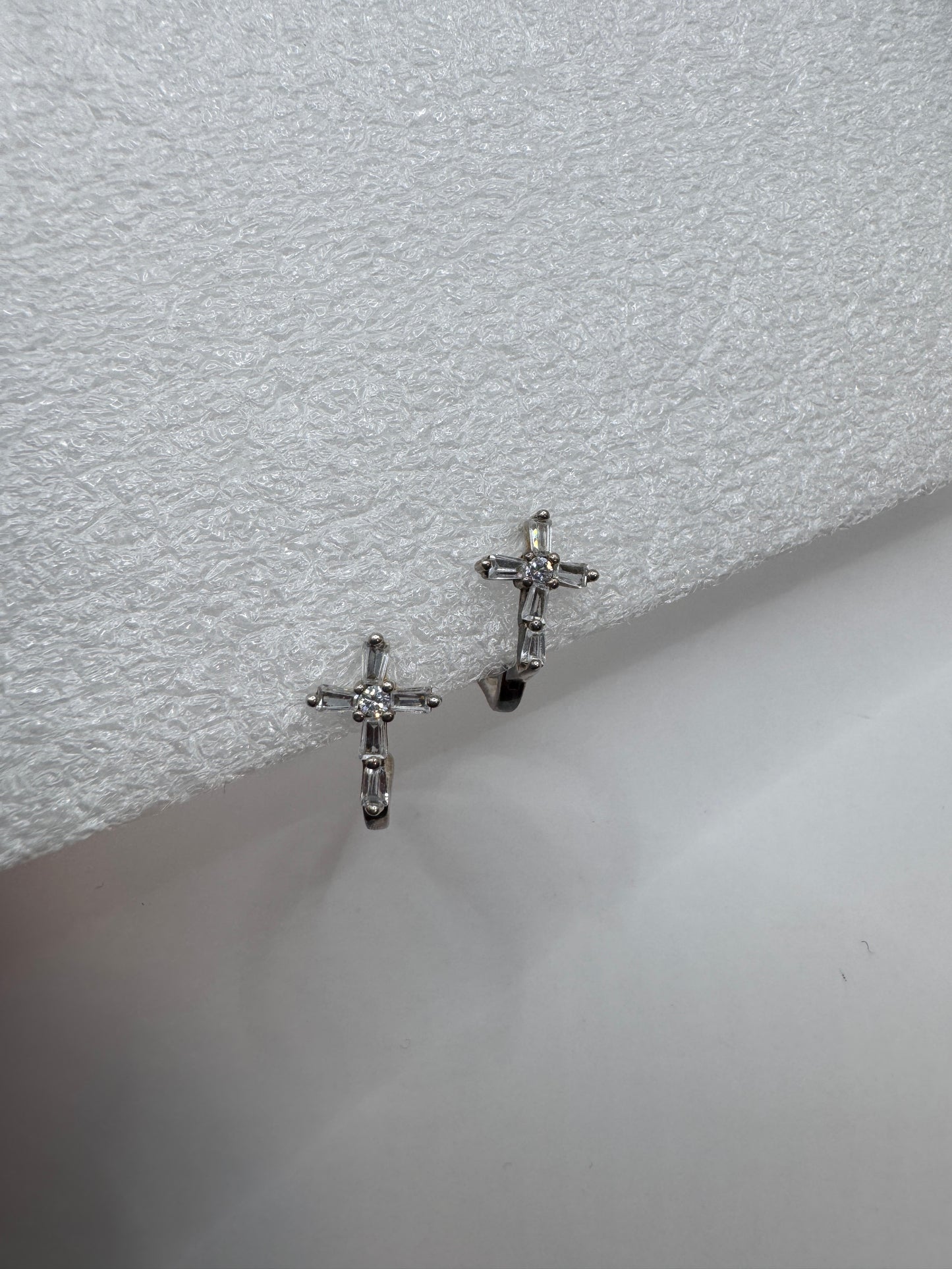 Sterling Silver 925 Cross Earrings with Crystals – English Clasp